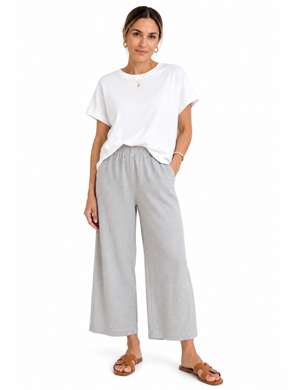 Oak + Fort Textured Wide Leg Lounge Pants Light Gray XS Coastal Minimalist